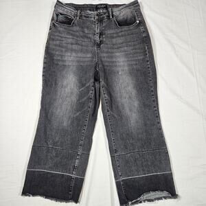 Judy Blue Capri Jeans Womens 16W Black Gray Charcoal Wash High Rise Raw Hem